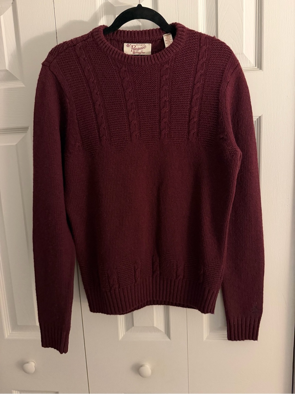 Original Penguin Alpaca Wool Blend Cable Knit Sweater Burgundy Red Men's Small